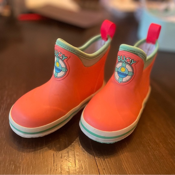Buoy Children's Coral & Seafoam Rubber Slip On Deck Boots BB109 - Picture 1 of 3